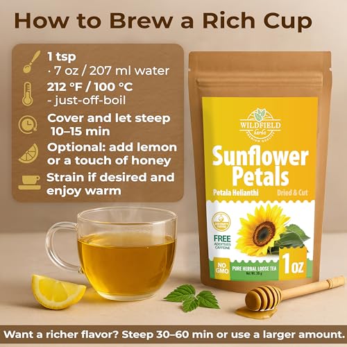 Image of 1 oz. Sunflower Petals Herbal Tea (Petala Helianthi) - 28g Dried Sunflower Petals Tea Te de Petalos de Girasol