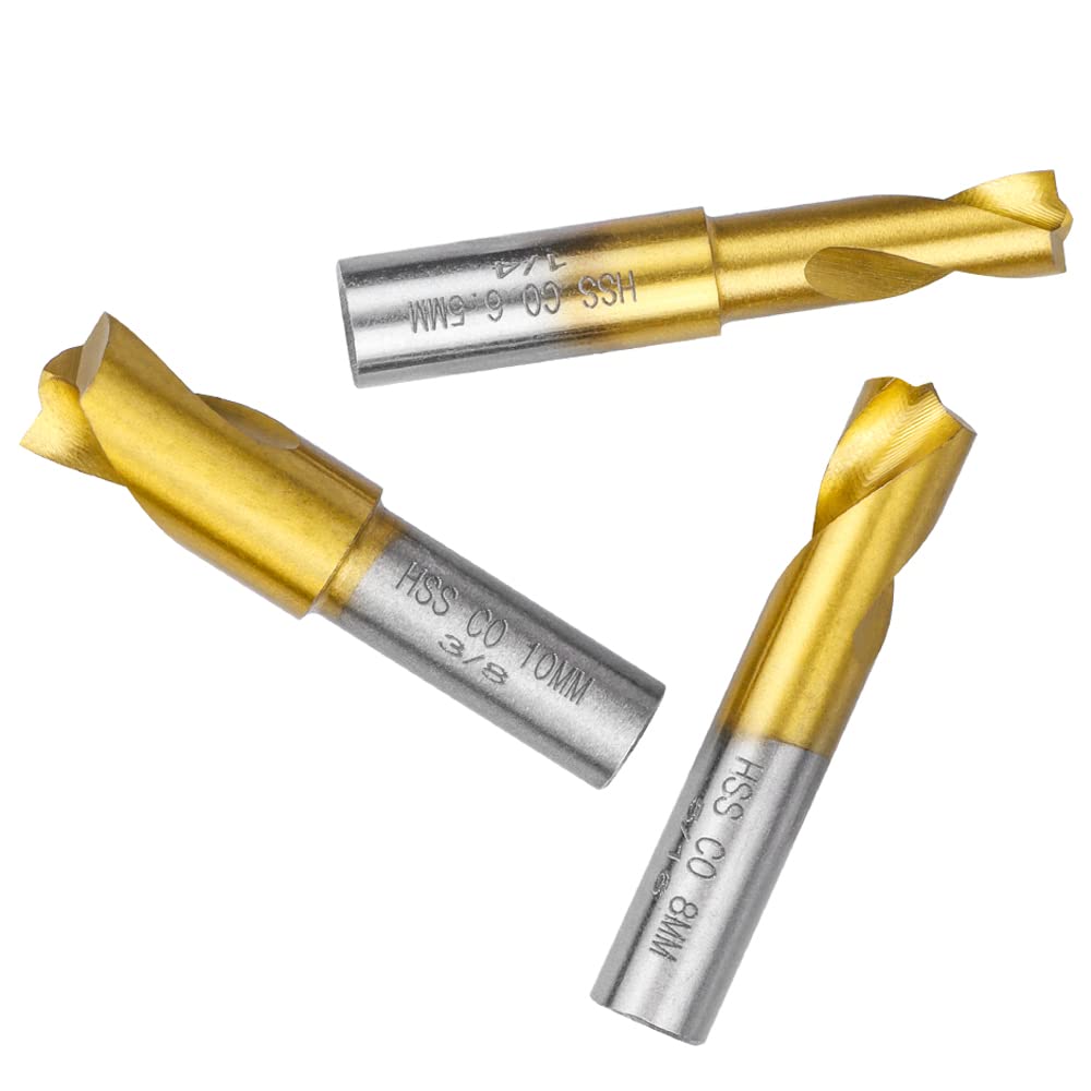 Mesee Lot de 3 Forets à Souder par Point HSS CO Plaquée en Titane 6.5mm/8mm/10mm