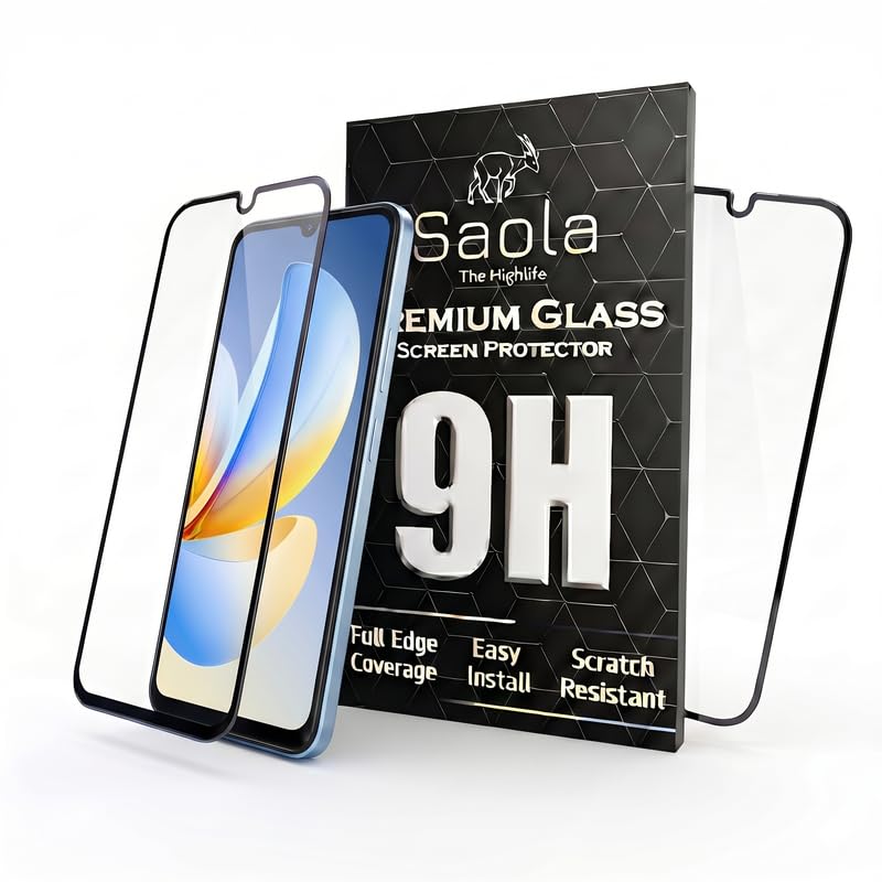 Image of Saola HD+ Oleophobic Tempered Glass For Realme P4 Lite (Pack Of 2) with Hassle-less Installation Kit. Full screen Coverage. 6.74 inch