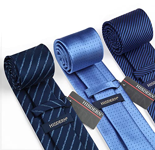 Hisdern Lot 3 Pcs Ties For Men Business Ties And Pocket Square Sets With Gift Box Classic Silk Tie Collection & Handkerchief #TOP3