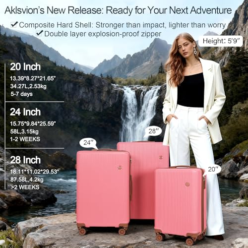 Image of Luggage Sets 3 Piece (20 /24 /28 inch)-Carry On Suitcase-Suitcase With Wheels-PC+ABS - Hardside Spinner Travel Luggage, Black, 4 Pcs Set, Hardside Luggage Sets With Spinner Wheels (PINK)
