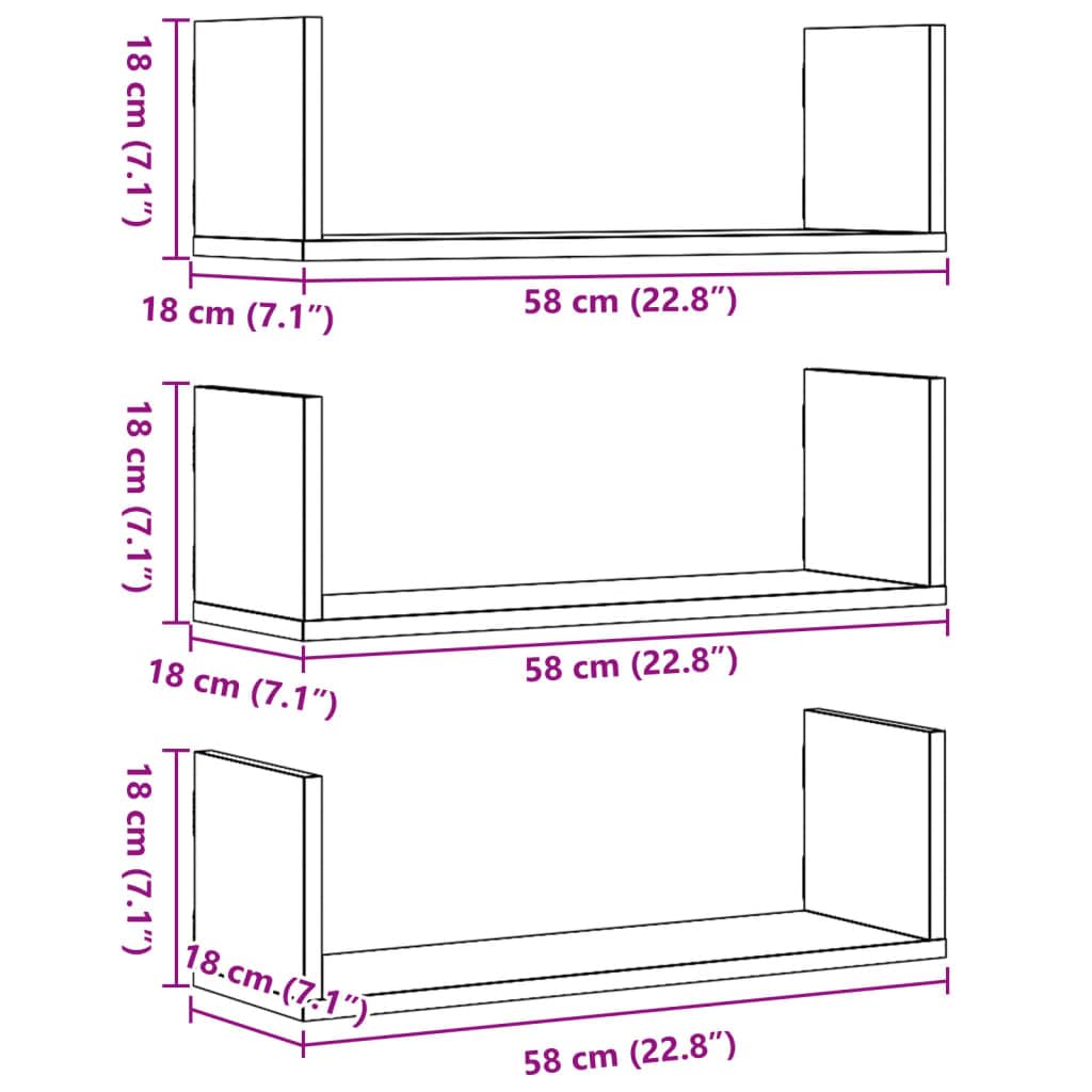 vidaXL Mensole a Muro 3 pz Bianche 58x18x18 cm in Truciolato