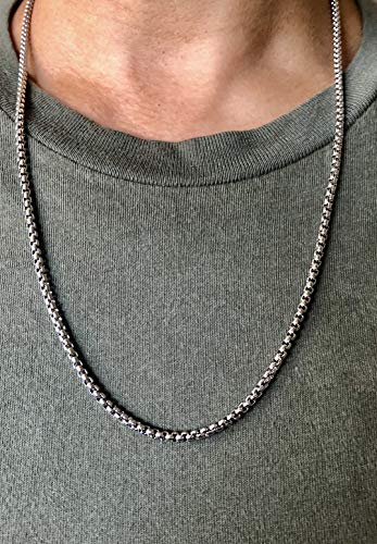 Box Round Rolo Chain 3mm Fine 14k White Gold Necklace Women Men Jewelry Strong Solid Plated Clasp Gift with Lobster Clasp (22.00)2