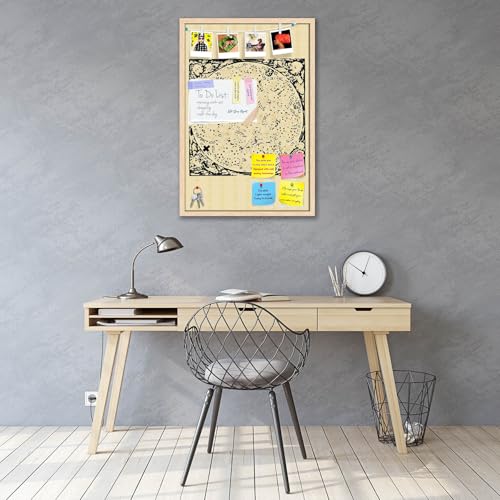 Image of ArtzFolio Old Maps & Symbols | Bulletin Board Notice Pin Board | Vision Soft Board Combo with Thumb Push Pins & Sticky Notes | Natural Brown Frame | 20 x 30 inch (51 x 76 cms)