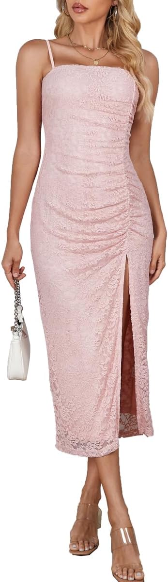 Women's 2025 Floral Lace Sleeveless Side Split Long Dresses Slim Fit Party Maxi Dress - Image 4