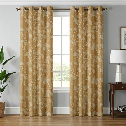 Image of Exporthub Glossy Shine 3D Floral Digital Printed Golden Colour Window Curtains 6 feet Long Set of 2 Pc, for Living Room and Bedroom (EHSPR067 64)