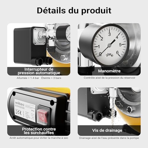 Station d’eau domestique 1300W Wiltec avec réservoir 24L pour l'alimentation de la maison - 8