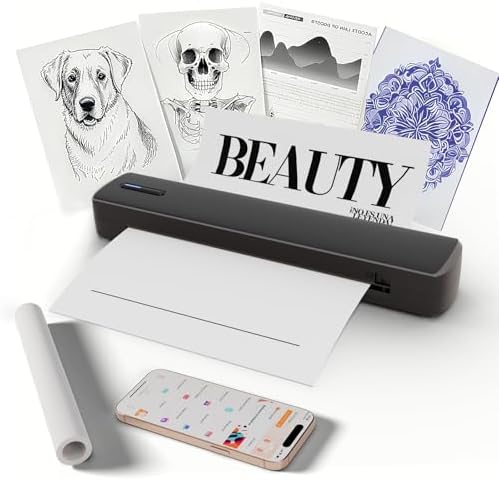 C80 Wireless Printer, Inkless Portable Printer for Travel, Supports A4 8.5 x 11 Inch Thermal Paper, Compatible with Phone & Laptop (Black)