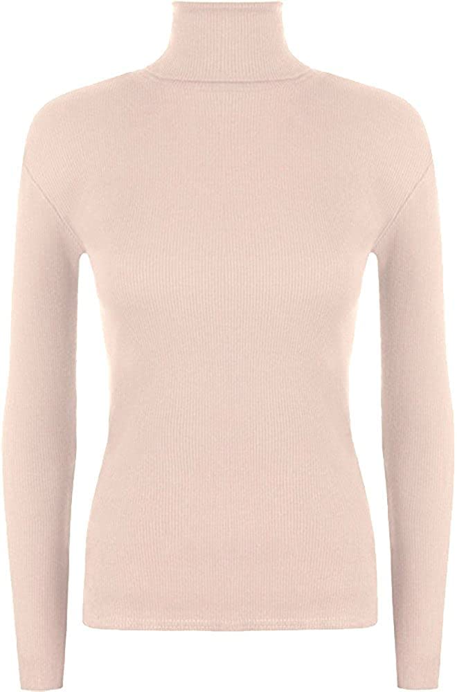 WearAll Ladies Ribbed Stretch Polo Neck Top Womens - Peach - 16-18