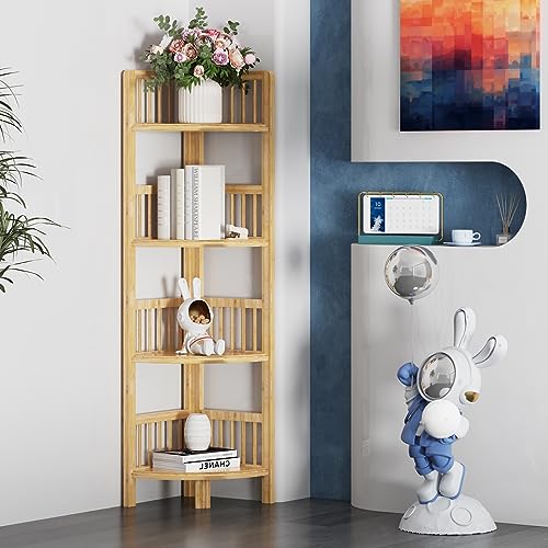 Dripex Bamboo Corner Shelf, 4 Tier Free Standing Shelves, Floor Storage Shelving Unit for Bathroom, Living Room, Bedroom, Balcony or Office - Image 4