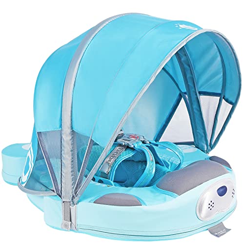 Image of Mambobaby Float with Canopy UPF 50+ Sun Protection Pearl Foam Non-Inflatable Solid Baby Pool Float with Tail Mambo Float Swim Trainer Skin-Friendly Infant Swimming Ring