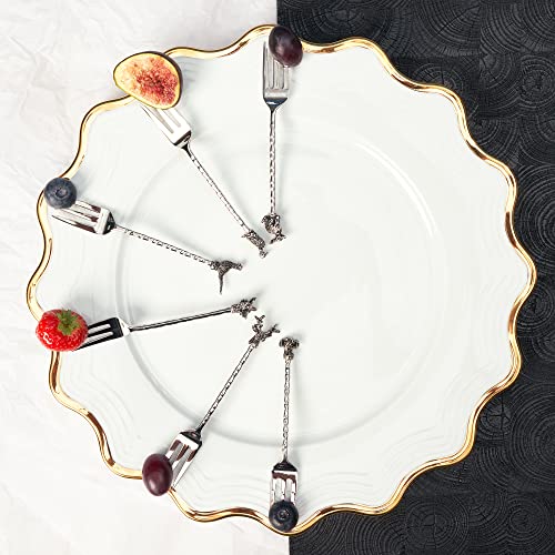 Rigeli Regent White Bronze Plated Set Of 6 Dessert Forks (Animals Design), Giftpacked 6Pcs Stainless Steel, Cocktail Forks, Small And Fruit Forks For Party, Hotel, Restaurant #TOP5