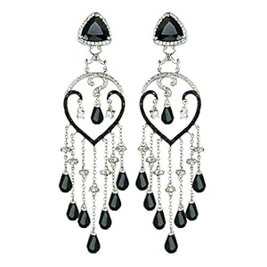 .925 Sterling Silver Luxury Large Black and White CZ Chandelier Dangle Earrings