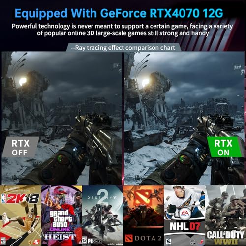 Kinupute Mini PC Gaming, Desktop Computer i9-14900F 24 Kerne bis zu 5,8GHz, 64G DDR5, 2T M.2 PCIE4.0 SSD, Windows 11 Pro, GeForce RTX4070 12G, Vier Displays, 8K@60Hz Ausgänge, Dual LAN, WiFi6E/BT5.3 – Bild 4