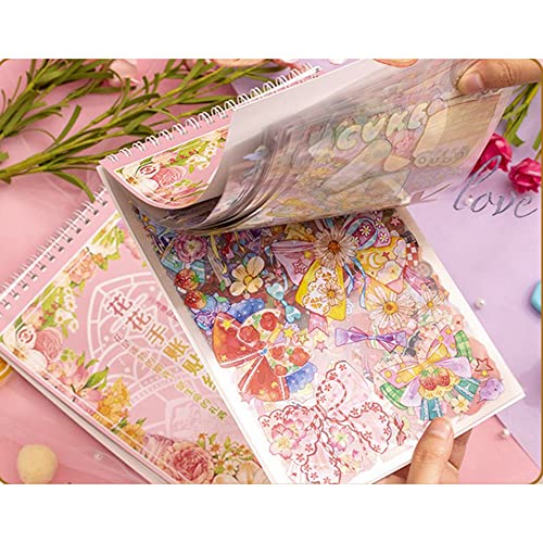 Alideco ブランド フレークステッカー シール コラージュ 素材 ペーパー 素材紙 レトロ かわいい 花、レモン、イチゴ、果物 PET 耐水性 韓国 シール帳 ,メモ用紙ノート素材、日記装飾用品 30 シート (hua2)