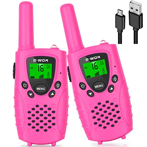 Walkie Talkie for Kids Rechargeable, 4 Miles Range 22 Channels 2 Way Radios with Flashlight and LCD Screen, walkie Talkie for Girls, Toys for 3-12 Year Old Kids (Rose Red)