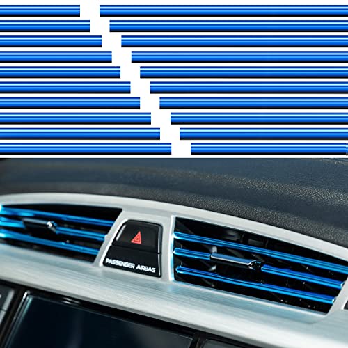 20 Pack Car Vent Trim Strips Chrome Car Interior Moulding Trim Air Conditioner Vent Outlet Trim PVC Car Interior Trim Vent Outlet Decoration for Air Vent Outlet(for Straight Vent Grillc ONLY,Blue)