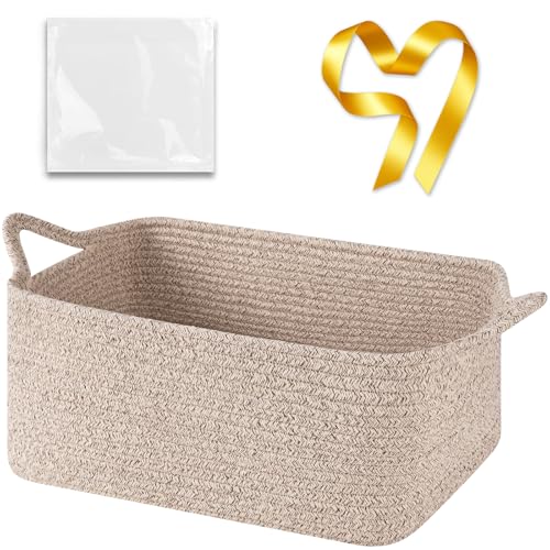 Image of OIASKET Large Empty Cotton Rope Gift Basket with Handles, 16.5 inchx12.6 inchx7 inch Decorative Woven Storage Basket with Gift Bag and Ribbon Set for Baby Shower, Toy Organizer for Kids, Dogs & Cats - Brown