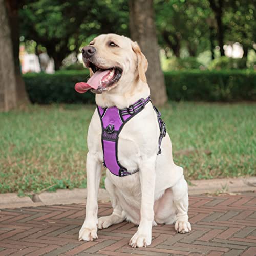 Poypet No Pull Dog Harness, [Release On Neck] Reflective Adjustable No Choke Pet Vest With Front & Back 2 Leash Attachments, Soft Control Training Handle For Small Medium Large Dogs(Purple,S) #TOP2