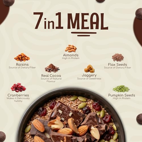 Image of DC DOCTORS CHOICE High Protein Multigrain Muesli|25 Gm Protein|No Maida|No Palm Oil|Jaggery Sweetened Fiber-Rich|Preservative-Free|Healthy Crunchy Treat|750 Gram|Chocolate|1 Count (Pack of 3)