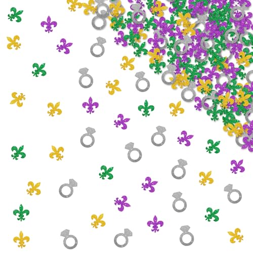 Image of 120pcs Mardi Gras Bachelorette Confetti, NOLA Bachelorette Party Decoration, Diamond Ring Paper Scatter, Silver Glitter Carnival Masquerade Table Decor, Bridal Shower Party Supplies