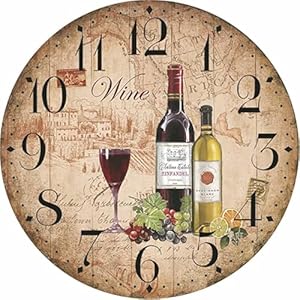 Oumao 12 retro vintage wine pattern france style non ticking silent wooden wall clock art decoration for kitchenliving roombedroomfarmhouse  urban country home decor