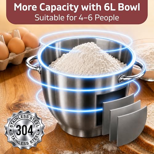 Image of NexLev Stand Mixer | 2000W Copper Motor Dough Maker Machine with Digital Timer, 6L Stainless Steel Bowl, 6 Speed + Pulse Control, Metal Gears, Planetary Rotation, Teflon Coated, ST-02