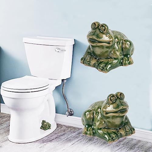 Image of ZUNON Toilet Bolt Caps, Decorative Toilet Bolt Covers, Ceramic Cute Frog Covers Toilet Bolts Bathroom Decor Easy Installation Set of 2 (Green Frog)
