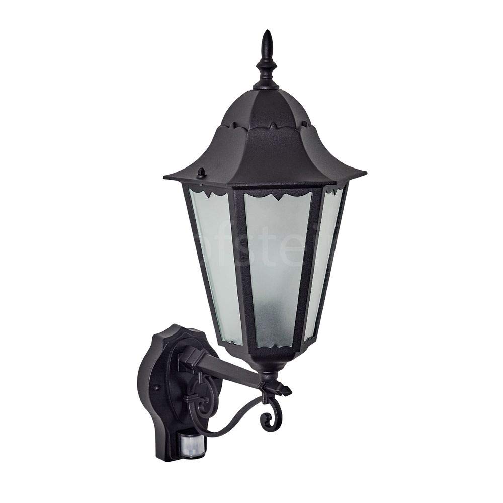 HOFSTEIN Außenwandleuchte Hongkong FROST, Außenwandlampe mit Bewegungsmelder aus Metall/Milchglas in Schwarz, Wechselscheiben Klar, Wandleuchte Up im Retro-Stil, E27, IP44, Eingangsbereich, Haustür