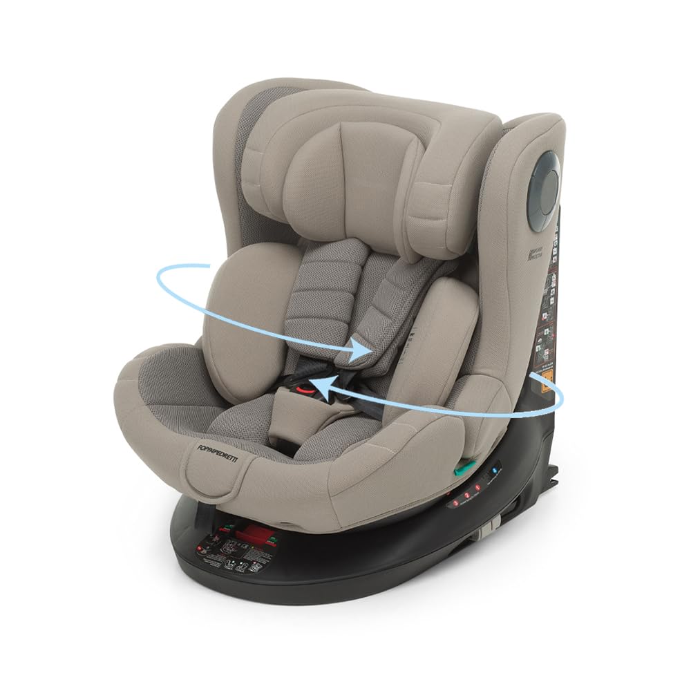 Foppapedretti FP360 Quick i-Size, Seduta Girevole a 360°, per bambini da 40 a 150 cm di altezza, 0-12 anni, conforme ECE R129, Fissaggio Dualfix (Isofix e non), Safe Body Protection, Desert
