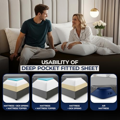 Image of Utopia Bedding Extra Deep Pocket Queen Fitted Sheet, Fits up to 21 Inch Mattress - Hotel Luxury, Soft, Breathable and Comfy - Shrinkage and Fade Resistant - Easy Care (Brown)