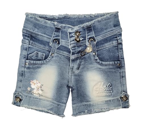 Image of Arshia Fashions Denim Shorts for Girls with Side & Back Pockets Casual Wear Slim Fit Shorts for Girls - Blue Wash GR610