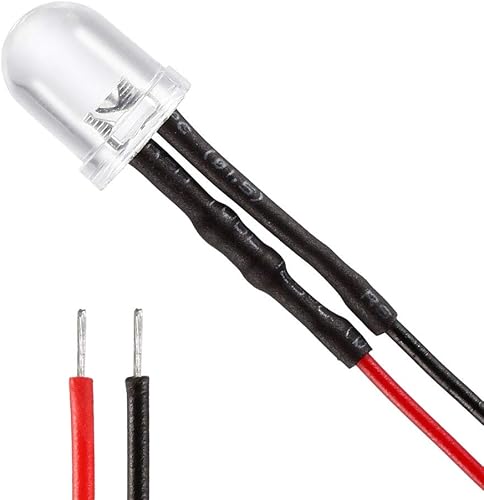 uxcell 5pcs 0.315 in pre cableado LED, blanco DC3-6V lente transparente, diodos emisores de luz