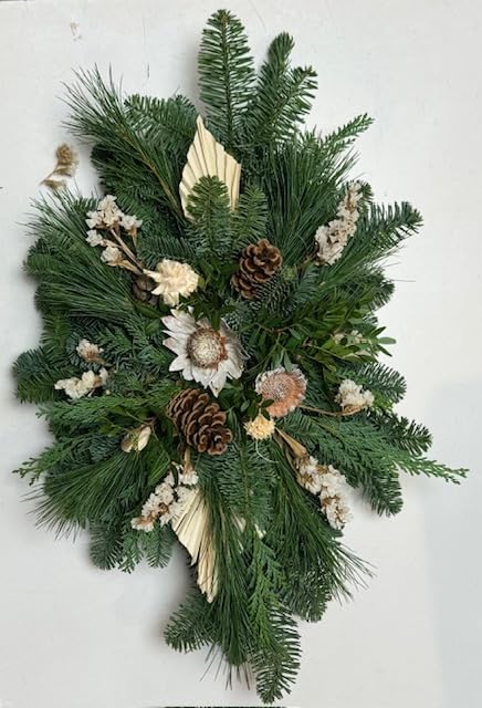 Grabgesteck frisch gebunden 60 cm Nobillis Tanne Thuja Kiefer Exoten Grabauflage Totensonntag grün beige