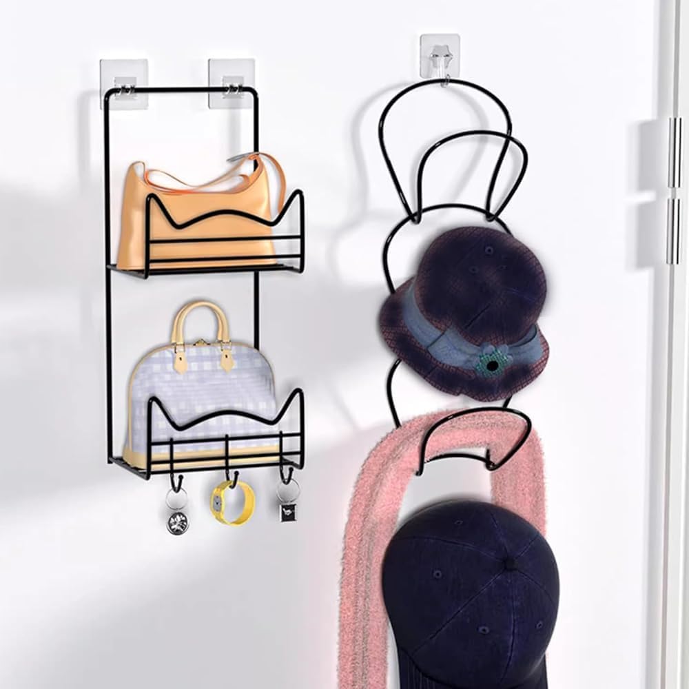 Estante Organizador De Bolsos - Organizador De Bolsos Colgante De 2 Niveles Con Gancho Sin Costuras Para Almacenamiento En La Puerta Del Armario - Estante Para Bolsos De Metal Sobre La Puerta Que Ahor