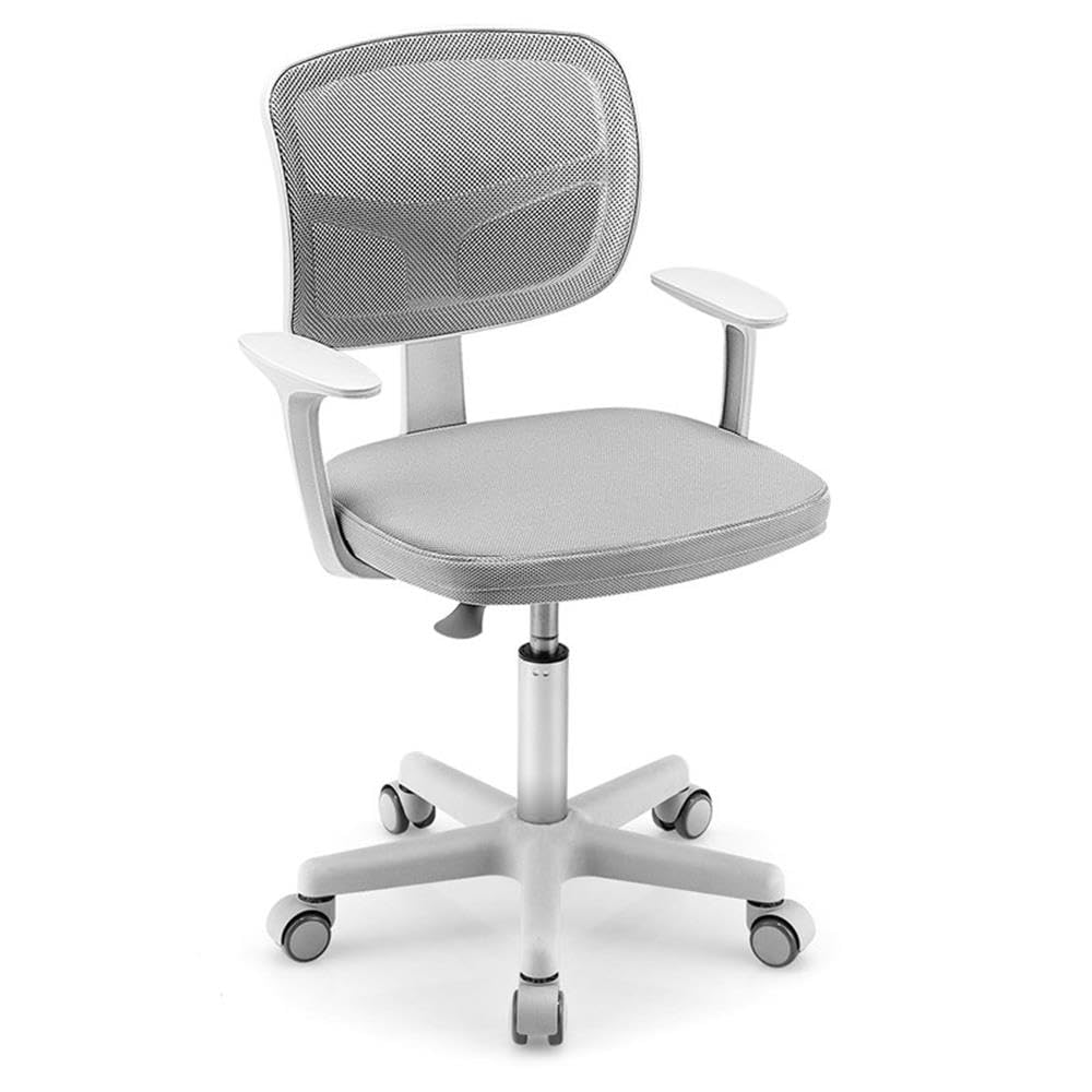 Pemberly Row Kids Study Chair, Adjustable Height 31.5"-36", Mesh Back, Padded Armrests, Auto Brake Casters, Y-Shaped Lumbar Support, Swivel Seat, Gray Upholstery, Comfortable Chair for Children