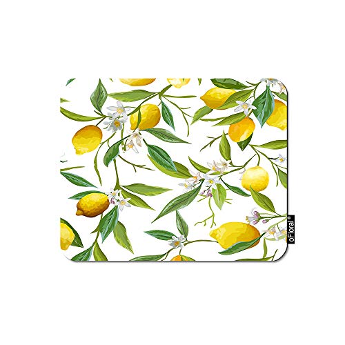 oFloral Alfombrilla de ratón con diseño de limón, frutas amarillas, limón, flores blancas, hojas verdes, ramas, base de goma, decoración del hogar para computadoras, laptop, oficina, hogar, 7.9 x 9.5