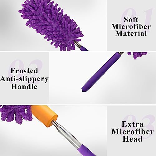 Image of Microfiber Dduster with Telescoping Handle, Removable and Cleanable Hand-held Dust Remover, Used to Clean Cars, Computers, Air Conditioners, Televisions and Other Products(2Pack /Purple)