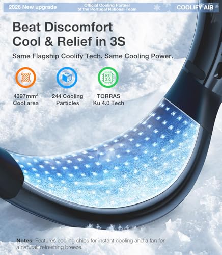 Image of TORRAS COOLiFY Air Neck Fan Air Conditioner with Real Semiconductor & Dual-Airflow Pro Cooling, Ultra-Light Portable Rechargeable, Original Imported - Black