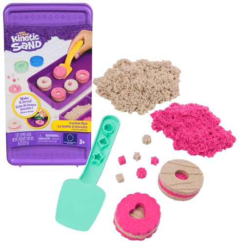 Kinetic Sand - Kit Caja DE Galletas: 227 g de Arena Mágica Rosa y Marrón, 2 Moldes, 1 Herramienta y Caja de Almacenamiento - Kit Manualidades niños - Juguetes Niños 3 Años + - Arena Kinetica