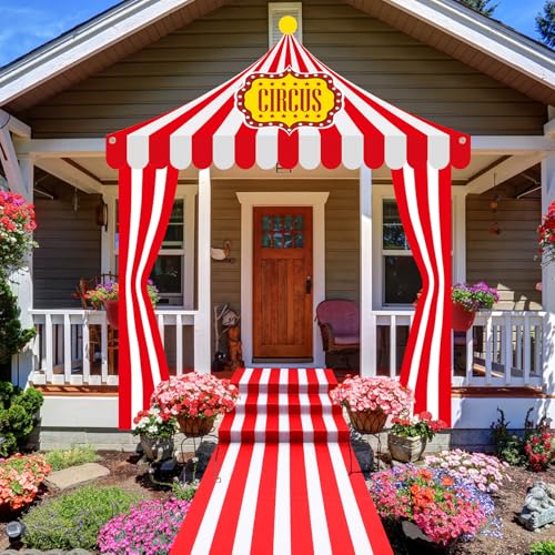 Image of Fanfanwin 4 Pcs Carnival Circus Tent Decorations Carnival Entryway Door Party Decor Awning Hanging Banner Aisle Runners Supply for Circus Theme Birthday Celebration(Classic)