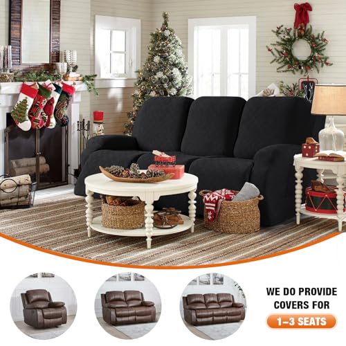 Image of VANSOFY Recliner Cover, 3-Pieces Stretch Reclining Couch Covers with Pockets Reclining Sofa Slipcovers 3 Seater Soft Washable Furniture Protector for Dogs Cats(Black)