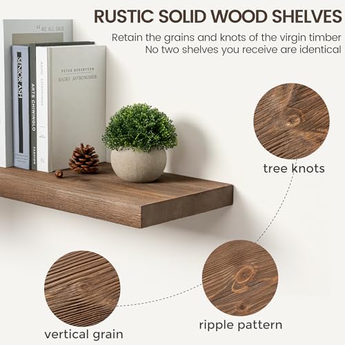 Image of Marsmiles 72 Inch Floating Shelf | 9.3 Inch Deep Dark Wood Wall Shelf Set of 1 | Rustic Reclaimed Wood Shelves for Room Wall | Farmhouse Floating Shelves for Living Room Bathroom