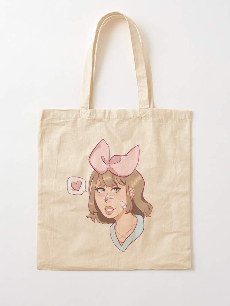 Anime Pink Bow Girl Heart Bandage Kawaii Pastel | Canvas Grocery Bags Tote Bags with Handles Durable Cotton Shopping Bags