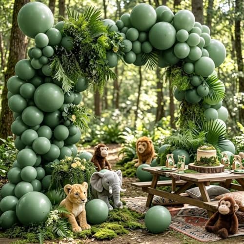 Image of Pastel Green Balloon Garland Kit Different Sizes Double Stuffed Balloons Latex Sage Balloon Jungle Green Arch For Birthday Safari Baby Shower Gender Reveal Bridal Boho Party