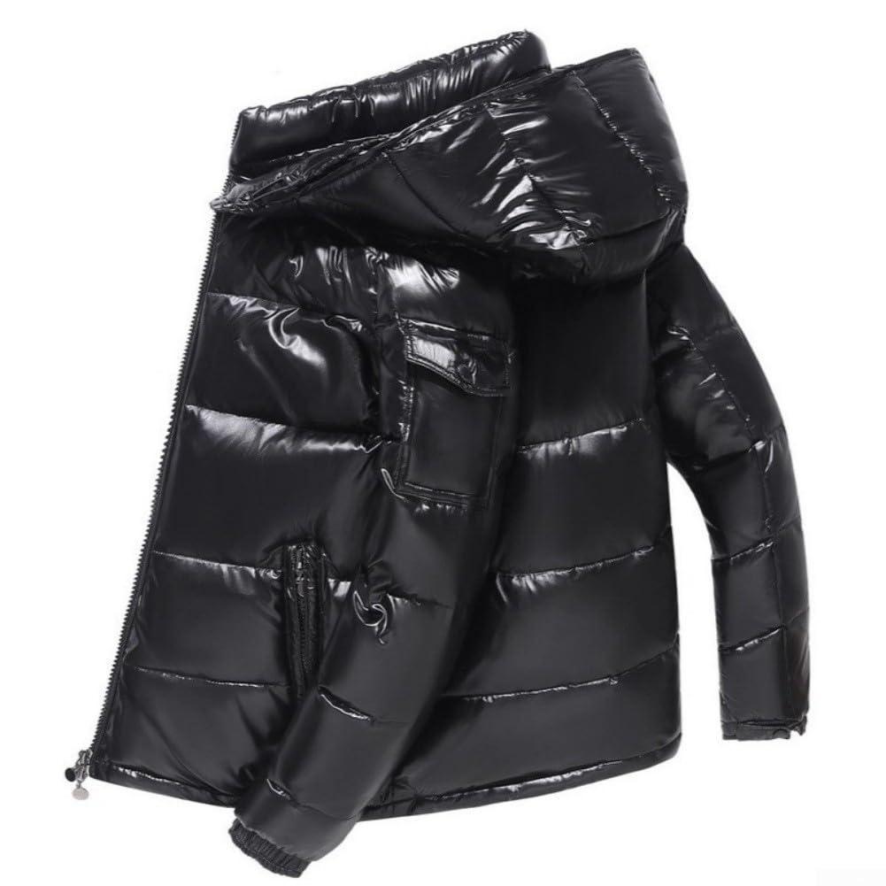 Piumino invernale da donna, a maniche lunghe, impermeabile, caldo, con colletto rialzato e design con cappuccio, per tutti i giorni, ufficio, appuntamenti, vacanze, colore nero, taglia M