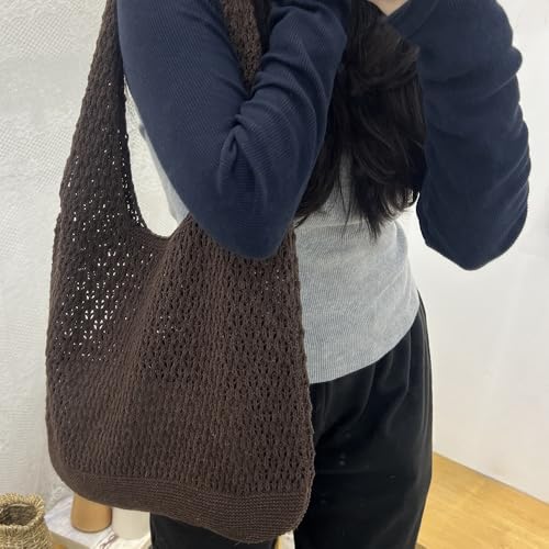 Boho Chic Crochet Shoulder Bag for Women Summer Beach Tote Openwork Purse Breathable Knit Bag Fit Vacation3