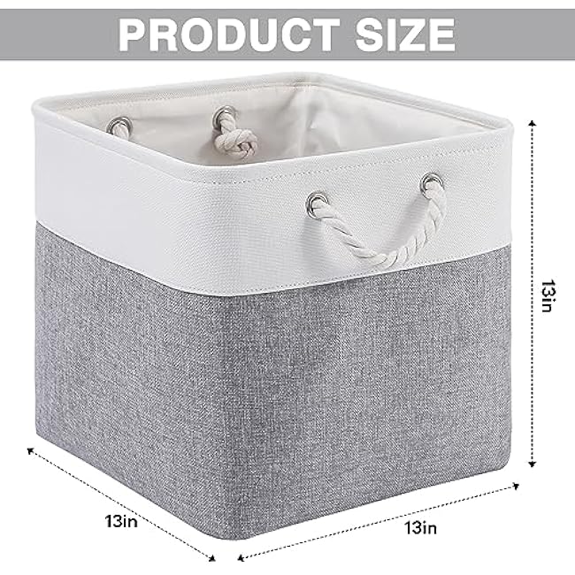 Oterri 6 Pack Foldable Storage Cubes, 13x13 Inch Fabric Bins, Decorative Storage Baskets for Home, Shelves, Nursery Organizers, Grey/White