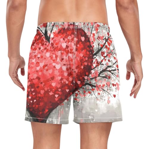 Mens Swim Trunks with Liner, Tree Heart Red Cool Quick Dry Beach Swim Shorts, Swimwear Bathing Suits S2