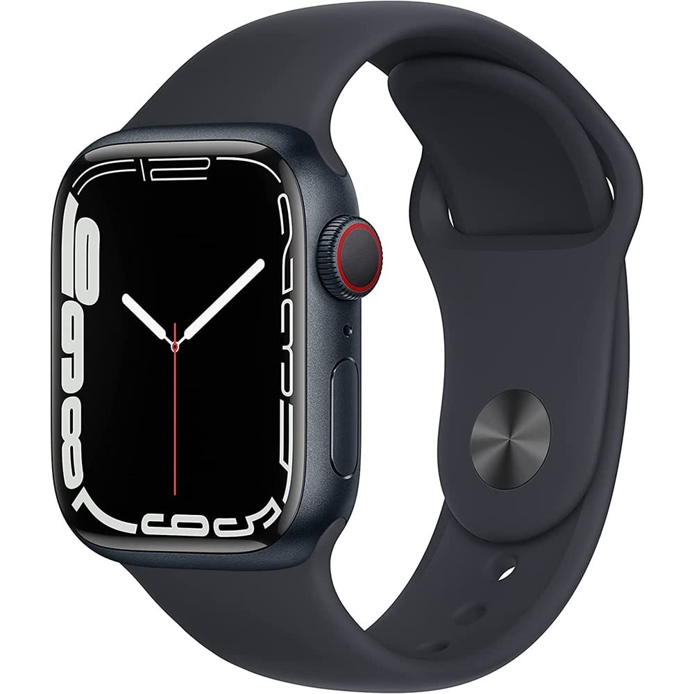 apple watch series 7 gps  cellular 45mm midnight aluminum case with midnight sport band - regular renewed
